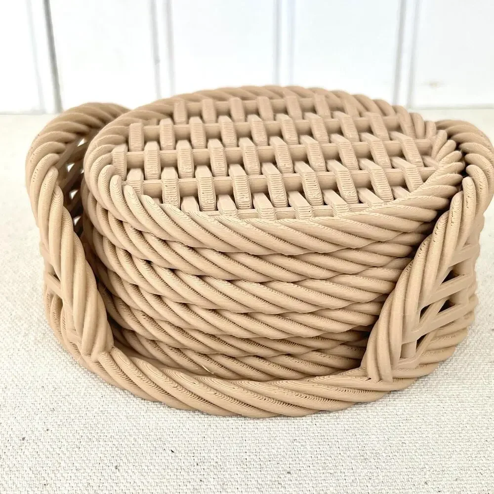 Woven Coaster Set, Modern Coasters with Holder, Drink Coasters, Set of 6 - Picture 3 of 10